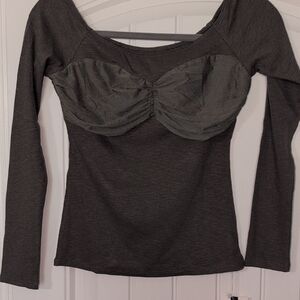 Chic Grey Long Sleeve Women's Blouse